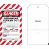 Two-part Perforated Tags, English, Black, Red on White, 101,60 mm (W) x 190,50 mm (H)